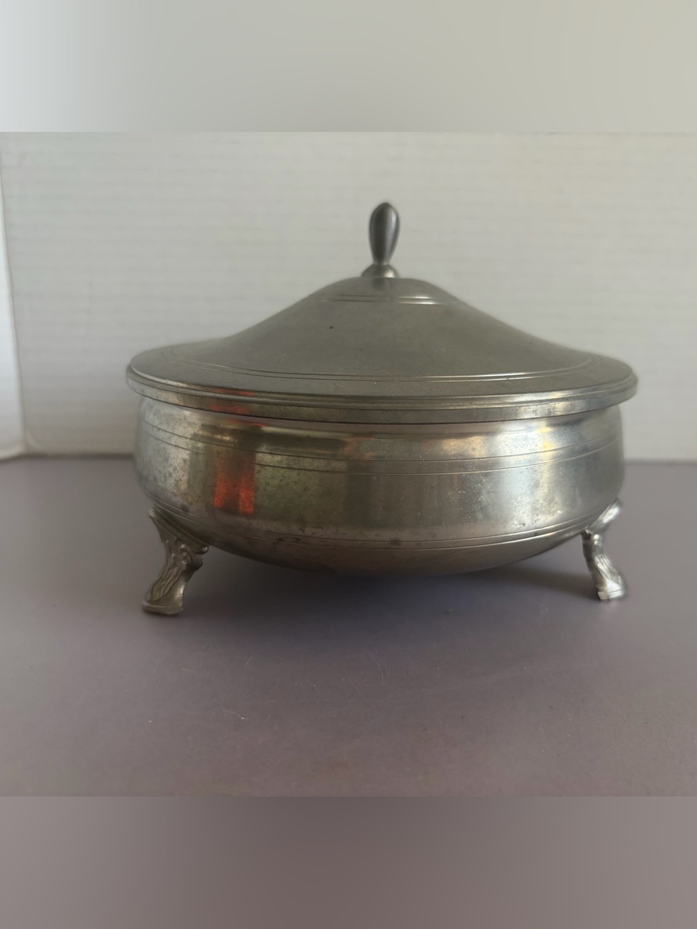 Vintage Pewter Lidded Metal Footed Dish - Holland